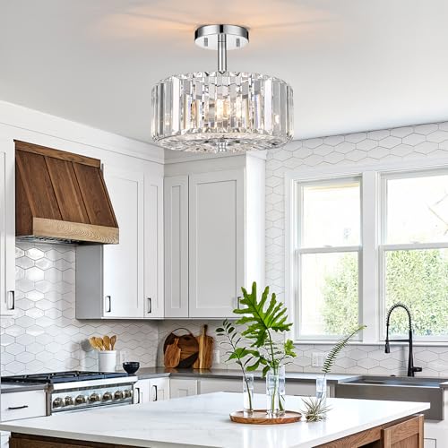 11.88-Inch 2-Light Chrome Semi-Flush Mount Crystal Chandelier