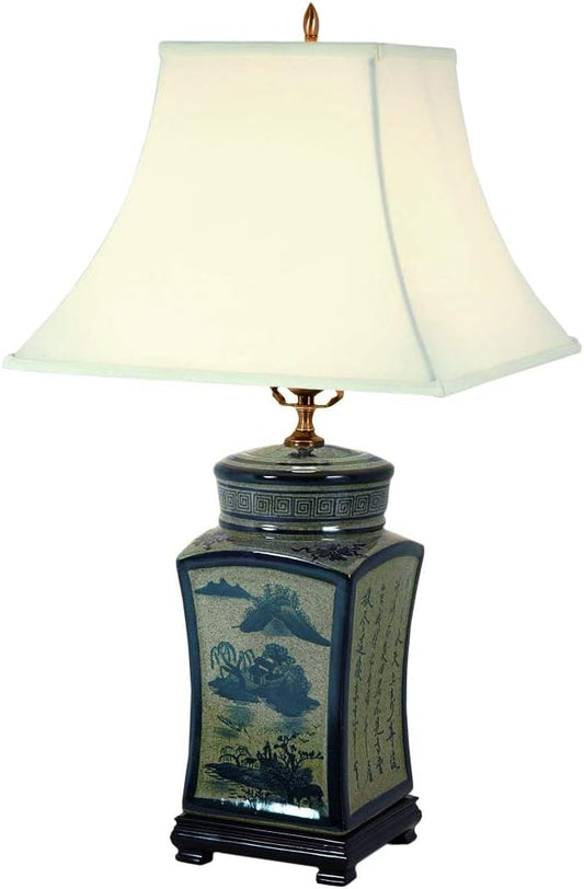 Red Lantern 25" Blue & White Chinese Calligraphy Porcelain Lamp