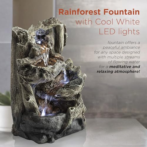 14"H Indoor Tiered Log Tabletop Fountain with LED Lights