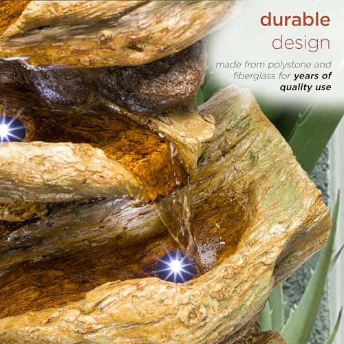 TZL226 Outdoor 4 Tier Log Tree Trunk Waterfall Floor Fountain with LED Lights