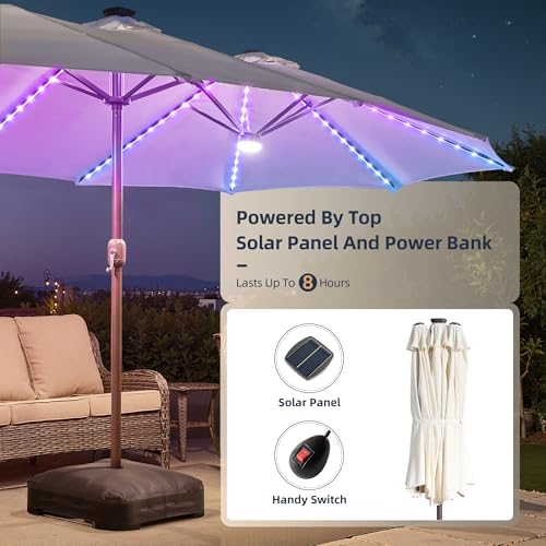 15Ft Patio Umbrella With Multicolor Solar Light