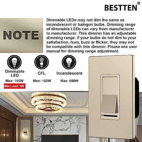 5PK Matte Champagne Gold Dimmer Light Switch (5 Count)
