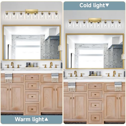 Modern Brushed Gold 8 Light Bathroom Light Fixtures