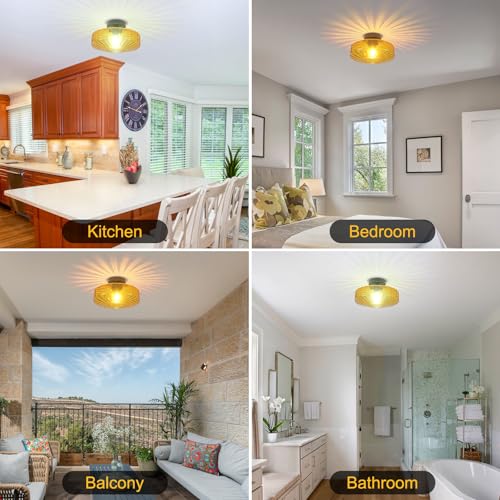 Amber Glass Ceiling Light Mid Century Retro Semi Flush Mount Ceiling Light