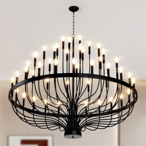 60" Extra Large Chandelier Black Foyer Chandeliers for High Ceilings