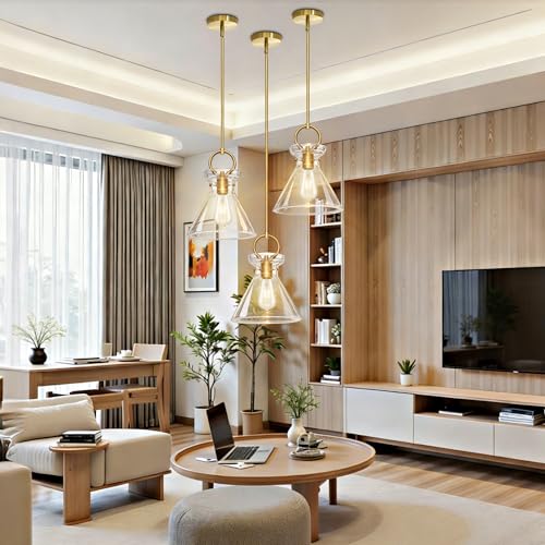 Gold Pendant Lights Kitchen Island 9.84'' Clear Glass Shade