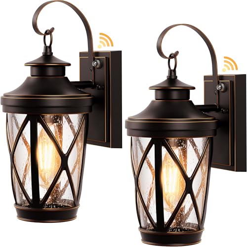 2 Pack Dusk to Dawn Wall Light Fixture (Oil Rubbed Bronze (Gold Trim) / D2D 2-Pack)