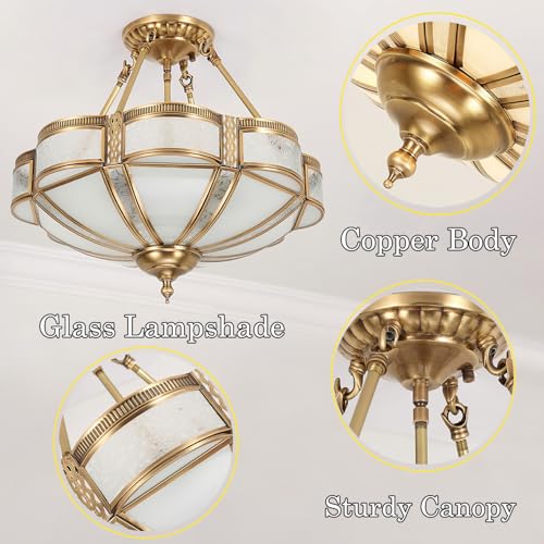 4 Lights Semi Flush Brass Dining Room Chandelier