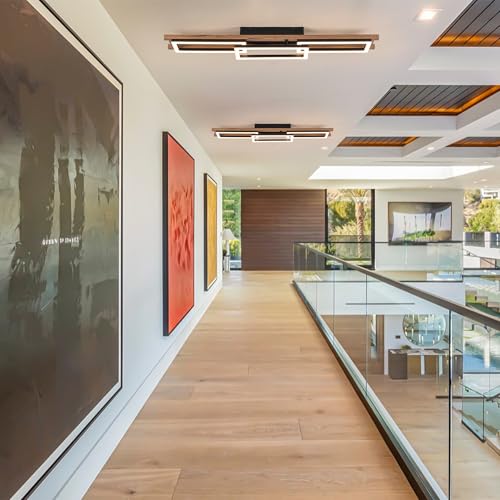 39.3" LED Modern Ceiling Lights Wooden Square Rectangular Lamp Fixture Wood