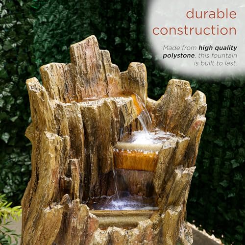 TZL338 Outdoor 3 Tier Waterfall Tree Trunk Floor Fountain with LED Lights for Patio