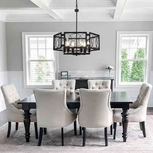 22.83'' Black Farmhouse Chandelier for Dining Room, Large Modern Industrial Geometric Pendant Lighting Fixture Adjustable Hanging Lights for Kitchen Island Foyer Hallway