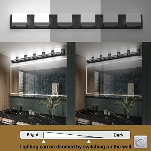 Dimmable Modern 6 Lights LED Vanity Light for Bathroom Up and Down Black Bathroom Wall Light Fixtures Over Mirror