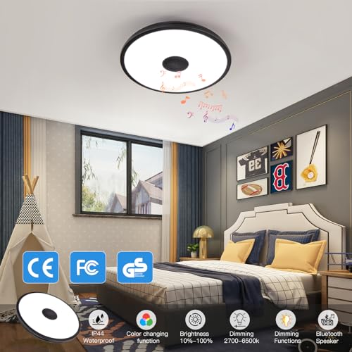 Black Waterproof LED Flush Mount Ceiling Light Fixture