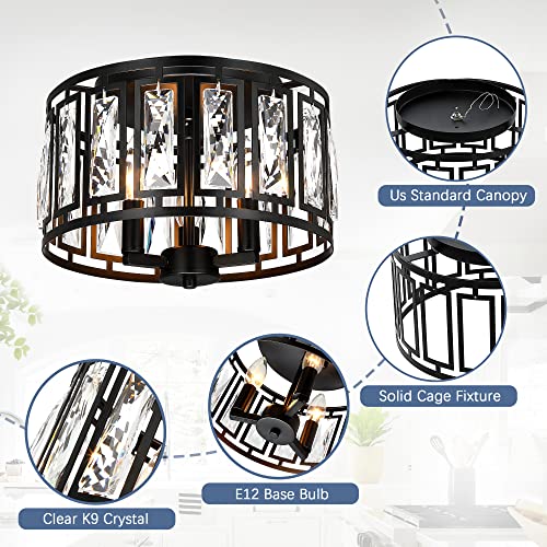 3 Light Crystal Black Ceiling Light