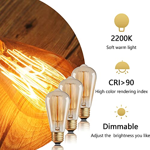 ST64 Incandescent Edison Bulb 60W E26 2200K Dimmable Amber Glass 2 (2 Count)