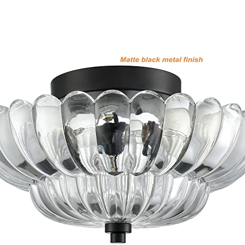 Modern Black Ceiling Light Traditional with Scalloped Clear Glass