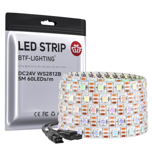 WS2812B Individually Addressable 24V RGB 16.4ft 60LED (White Pcb / 60LED/m IP65)