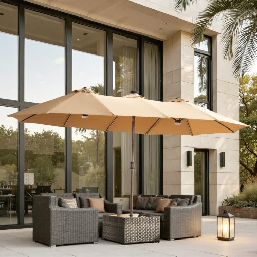 15FT Double Sided Rectangular RGB LED Patio Umbrella with Remote & App Control