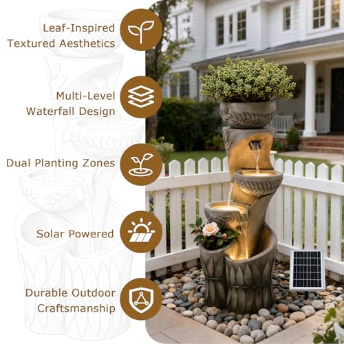 4 Tiered Solar Water Fountain Outdoor Garden Waterfall Fountains