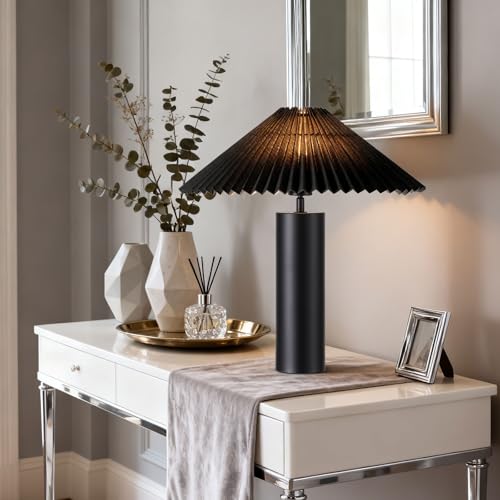 Modern Table Lamp with Pleated Lampshade and Cylindrical Base