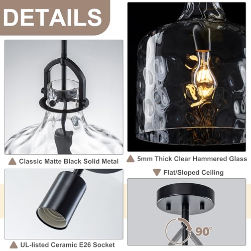 Oversized Hammered Glass Large Black Pendant Lights Kitchen Island Lighting