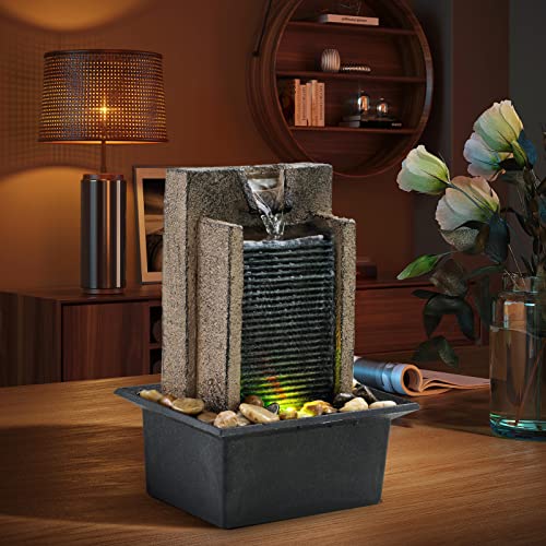 Tabletop Fountain Relaxing Tabletop Waterfall Fountain with Natural River Rocks & Color