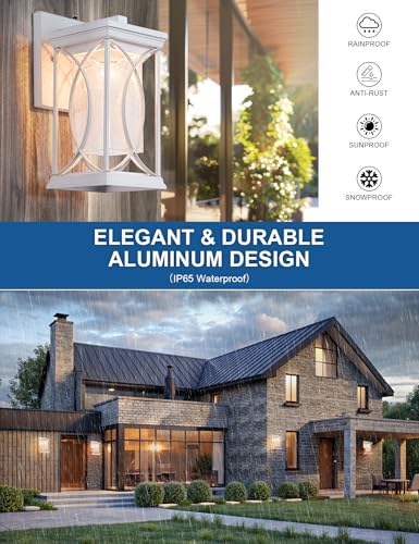 White Outdoor Sconce Dusk to Dawn Exterior Light Fixtures Wall Mount Porch Light Modern Outdoor Wall Light Aluminum with Crack