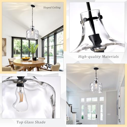 16" Farmhouse Hammered Glass Pendant Light