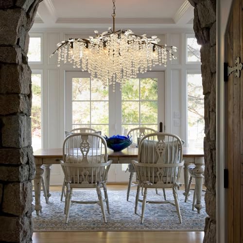 Large Vintage Farmhouse Branch Crystal Chandelier for Dining Room