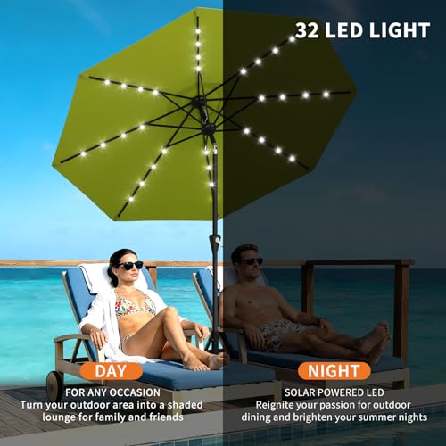 9FT Solar Patio Umbrella Outdoor Umbrella with 32 LED Lights