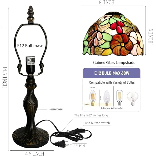 Small Tiffany Table Lamp 15" Stained Glass Lamp Purple Grapes Style