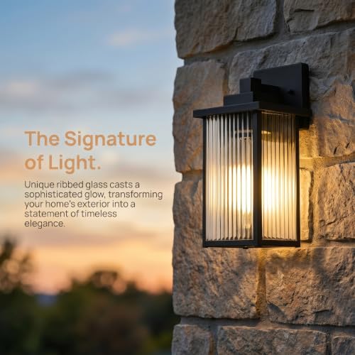 2-Pack 13-Inch Matte Black Outdoor Wall Light, All-Metal Frame