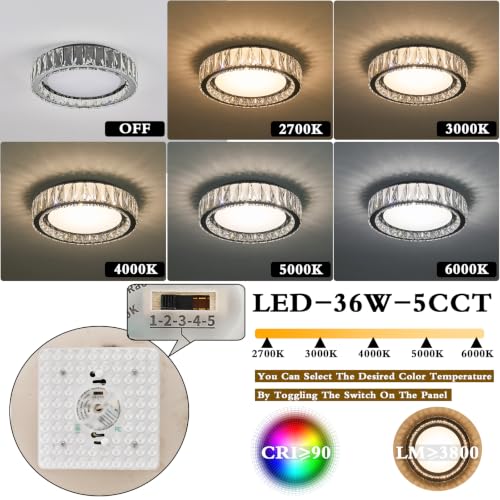 Dimmable Crystal Flush Mount Ceiling Light