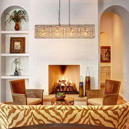 4 Lights Rectangle Crystal Chandelier for Dining Room
