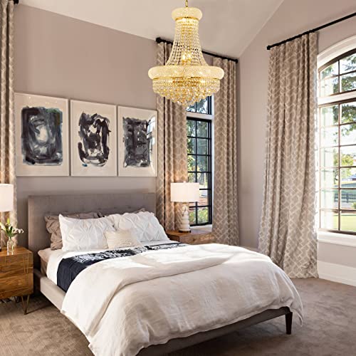12 Lights Gold Finish Empire Crystal Chandelier Lighting for Dining Room Living Room Foyer Hallway Bedroom Entryway
