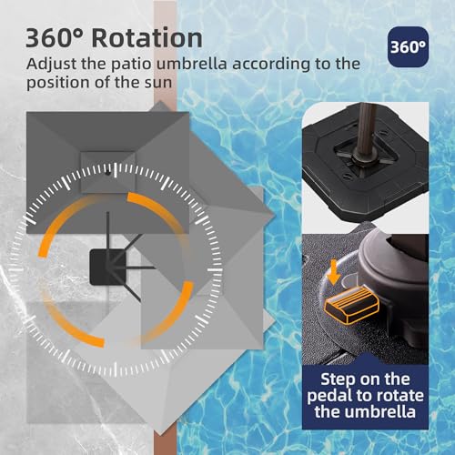 9x12 FT Patio Cantilever Outdoor Umbrella with Base and LED Lights