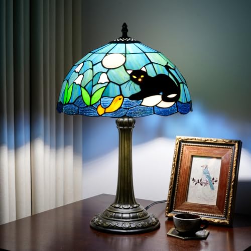 Tiffany Style Stained Glass Table Lamp Black Cat Table Lamp Bedroom Bedside Lamp Living Room Dining Room Office Decoration Desk Lamp Home Decoration Creative Gift Scene Props