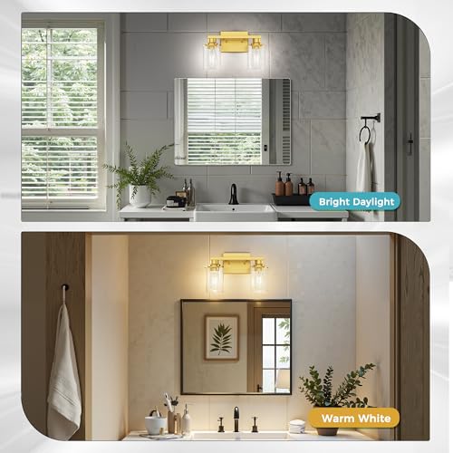2 Light Gold Bathroom Light Fixture Wall Sconce