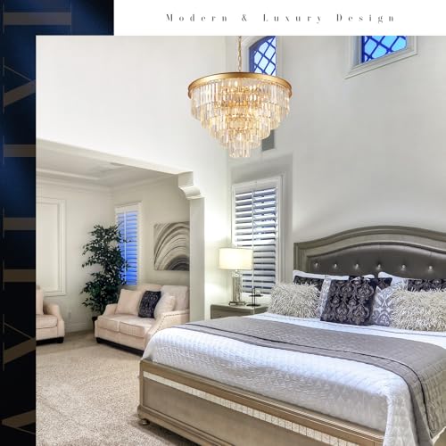 Large Crystal Chandelier 30”Modern Gold Foyer Chandeliers Light Fixture