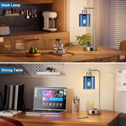 Industrial Blue Table Lamps for Bedrooms Set of 2 (2 Count)