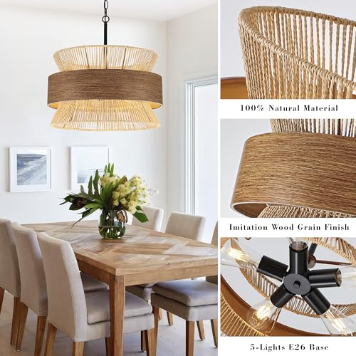 5 Lights Boho Rattan Chandelier