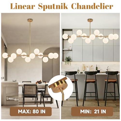Gold Linear Chandelier 12 Lights Dining Room Light Fixture Kitchen Lighting