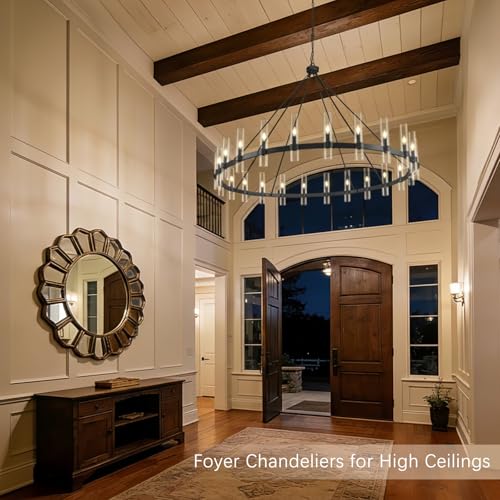 70" Black Wagon Wheel Chandelier