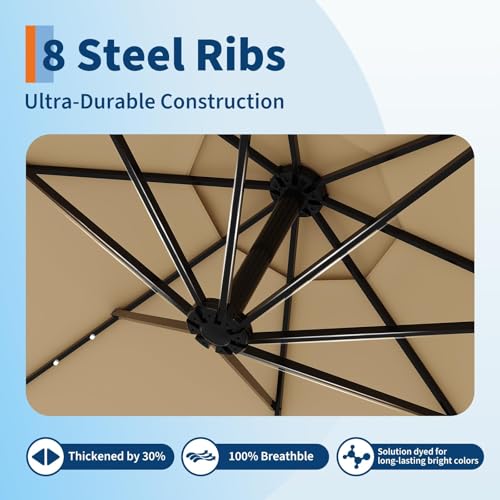 10FT Solar Lights Offset Patio Umbrella with Cross Base