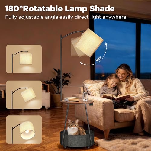 Floor Lamp with Table (Rustic Brown-With Charging Station)