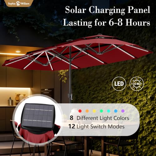 13ft 2 Tier Patio Umbrella with Solar Lights & Base
