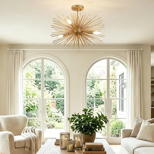 20in 4 Light Gold Sputnik Chandelier Ceiling Light Fixture