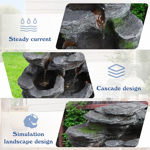 7 Tiers Cascading Rock Water Fountain Outdoor