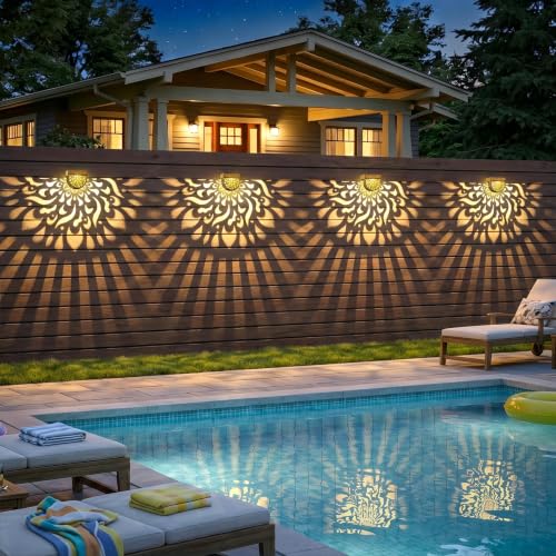 Solar Fence Lights 6 Pack Solar Deck Step Wall Lights Outdoor Waterproof LED Decorations Warm Yellow Light Decorative Lighting for Garden