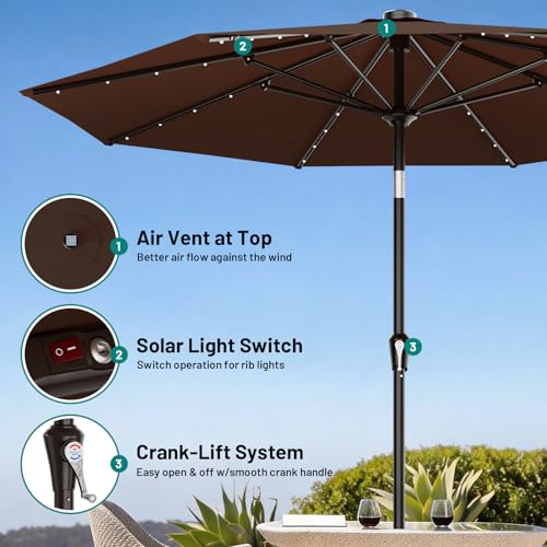 9FT Patio Umbrella with Solar Lights